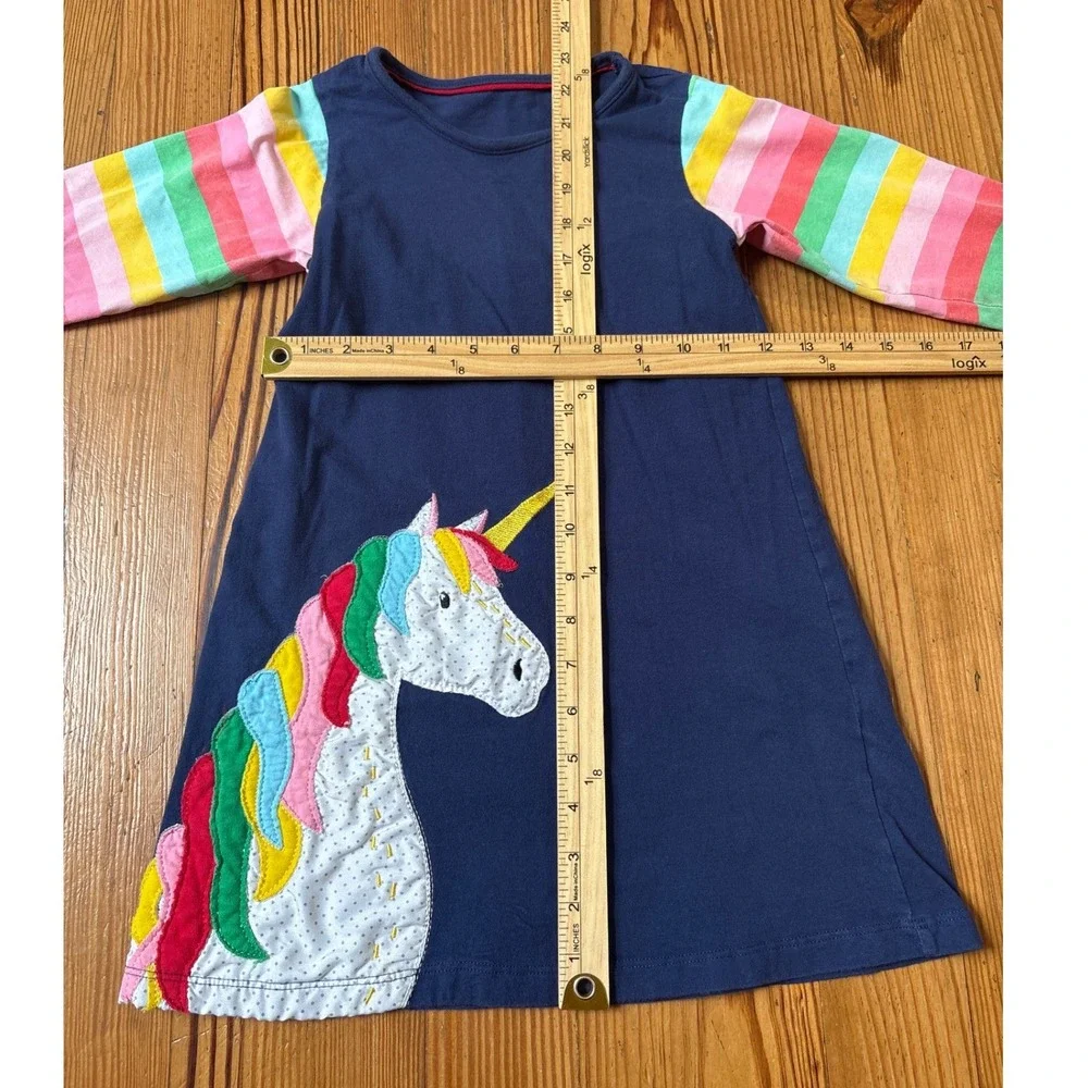 Unicorn Applique Dress Kids Navy Blue Rainbow Stripe SIZE 6T